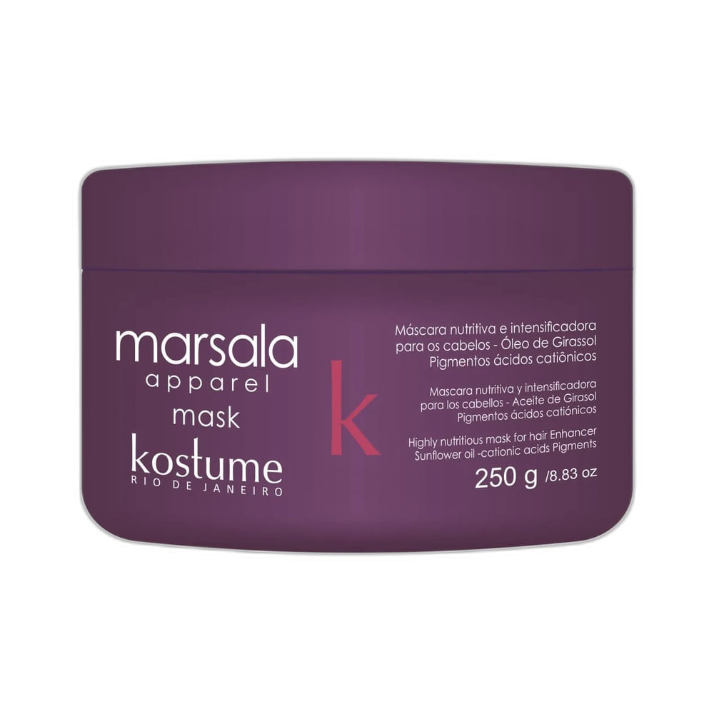 Máscara Capilar Kostume Marsala Apparel 250g em embalagem roxa escura